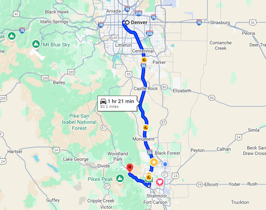 Direction to Wines of Colorado from Denver